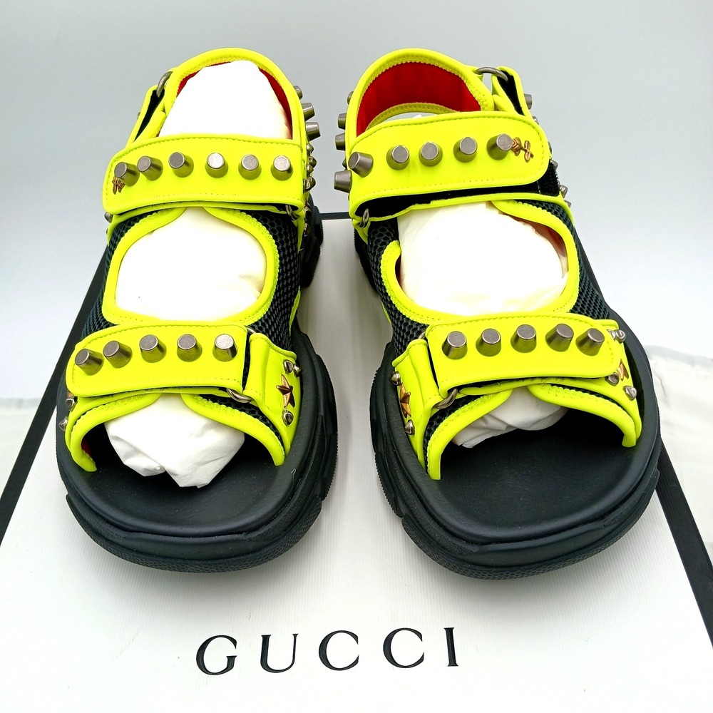 GUCCI SHOES MENS AGURU STUD‎ STAR LEATHER SANDALS YELLOW $1,150 Size 8 - Picture 3 of 12